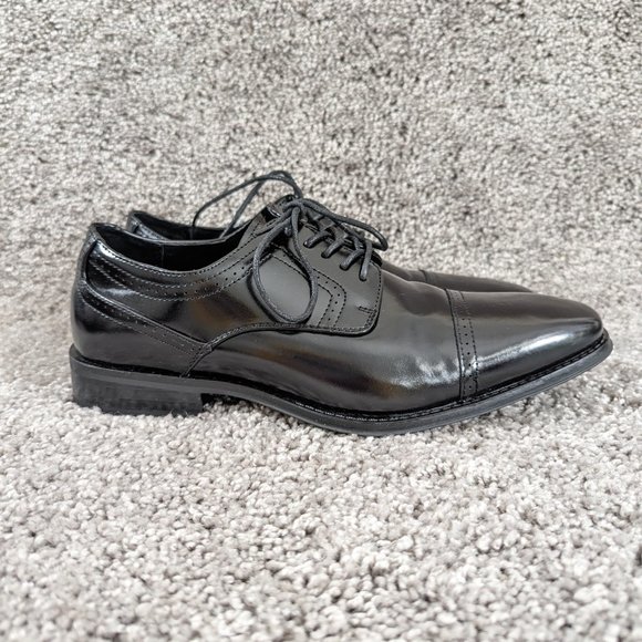 Stacy Adams Mens Waltham Cap Toe Oxford Black Leather Dress Shoe Lace Up Sz 8.5 - Picture 4 of 11